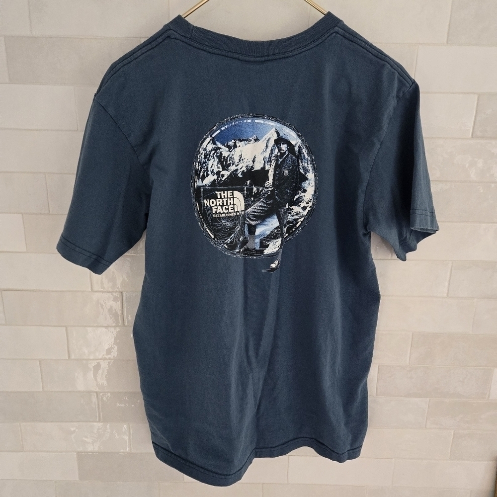 North Face Graphic Cotton Tee Tshirt T-Shirt Blue Men's Size Medium NF Logo